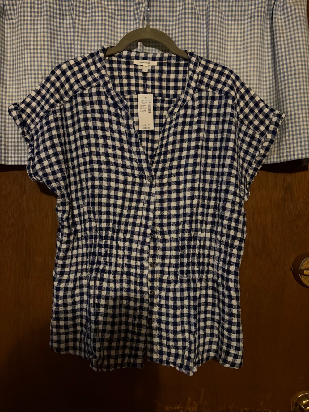 Maurices Navy & White Gingham Button-Front Blouse